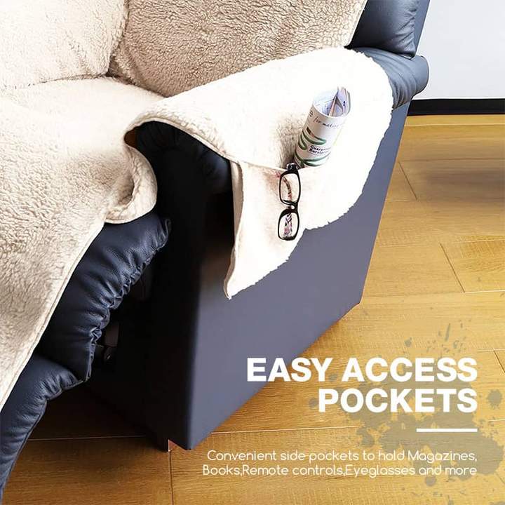 Comoda fodera per sedia reclinabile monopezzo in poliestere pile con tasche - immagine 4